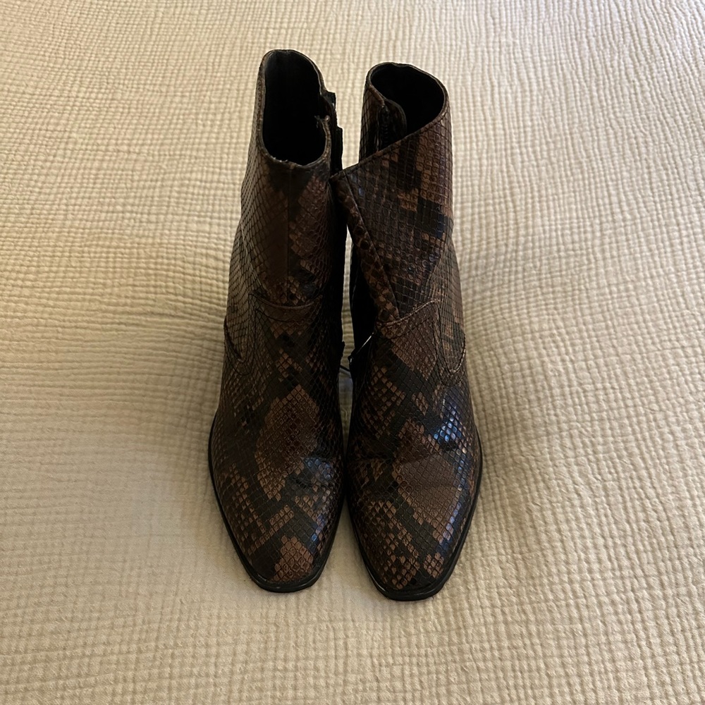 Zara Brown Snakeskin Heeled Bootie